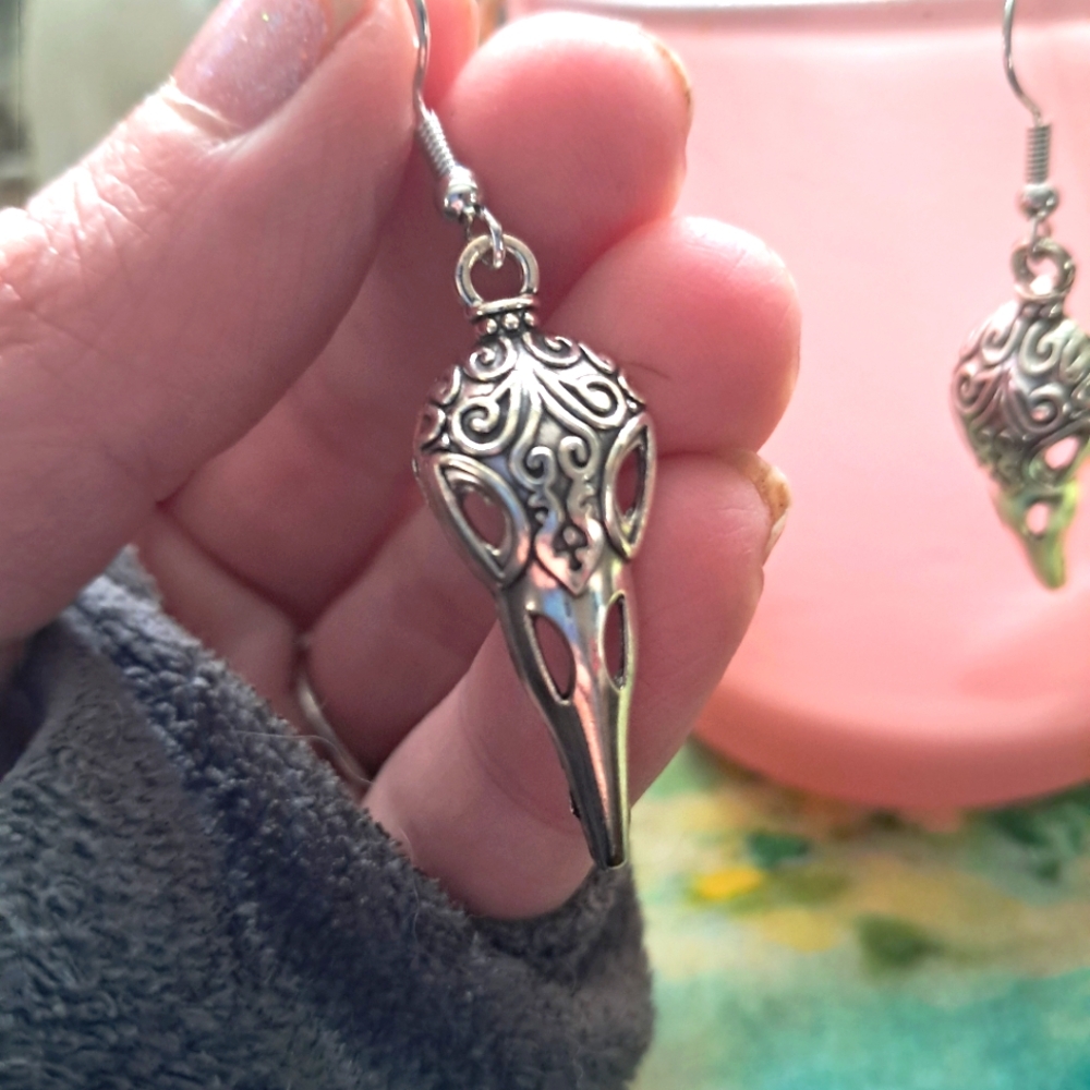 SOLD-Ornate Crow Drop Earrings